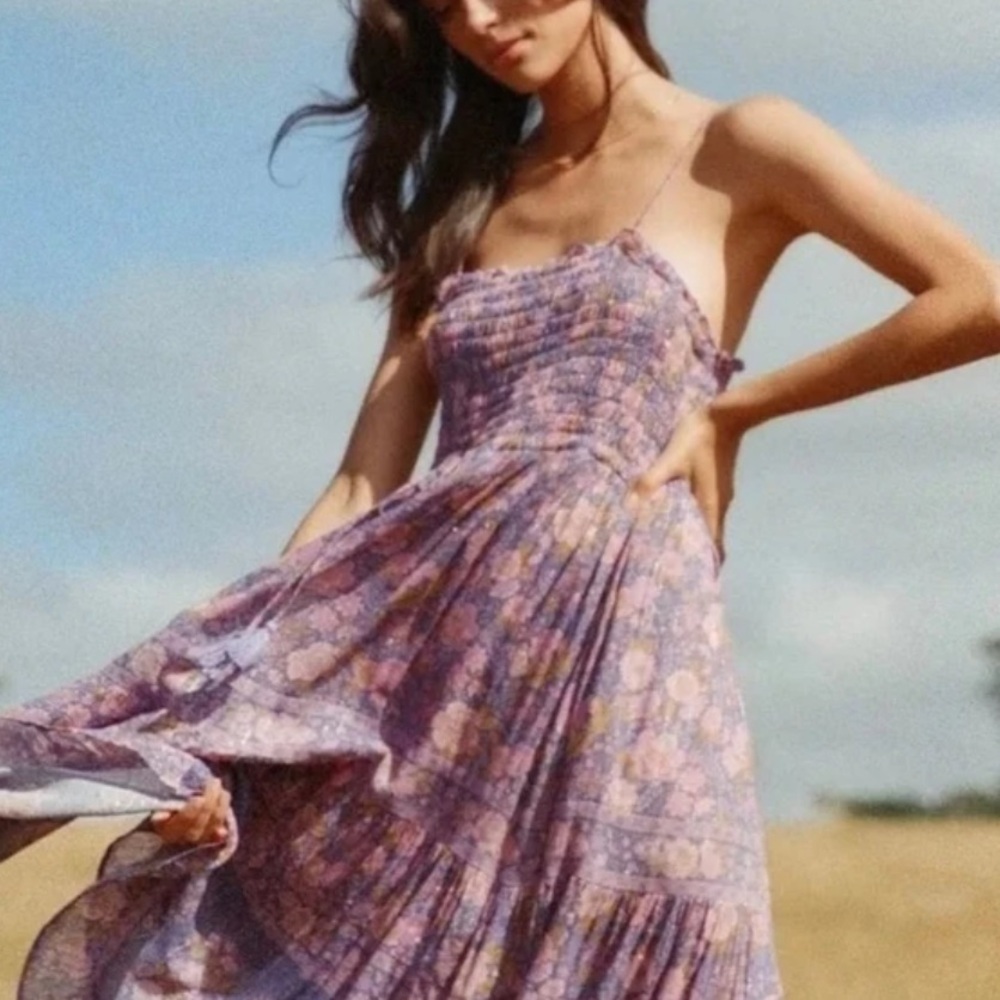 SPELL & THE GYPSY JUNIPER SHIRRED MIDI DRESS - SMALL